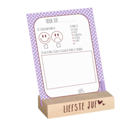 Houten kaartenstandaard met invulkaart - Liefste juf - hout