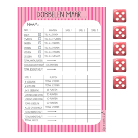 Dobbelblok Streep - met roze dobbelstenen