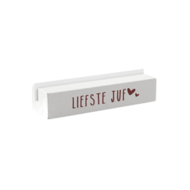 Houten kaartenstandaard  - Liefste juf - wit