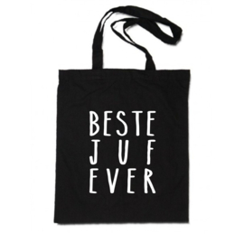 linnen tas -  Beste juf ever - zwart