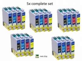 Geschikt Epson 18XL T1811 tot T1814 XL serie met chip 5x Set  van inktpatronenexpress