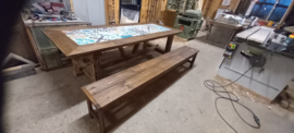 Nu Te Koop:  (binnen) Tafel steigerdelen met Portugese cementtegels