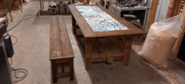 Nu Te Koop:  (binnen) Tafel steigerdelen met Portugese cementtegels