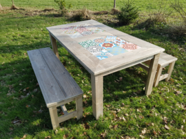 Steigerdelen Tuintafel met bankjes Afm. 180x100x75cm