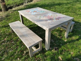 Steigerdelen Tuintafel met bankjes Afm. 180x100x75cm