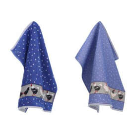 Bunzlau Keukendoek óf Theedoek - Kippen Koningsblauw