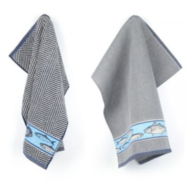 Bunzlau Keukendoek óf Theedoek - Vissen Donkerblauw