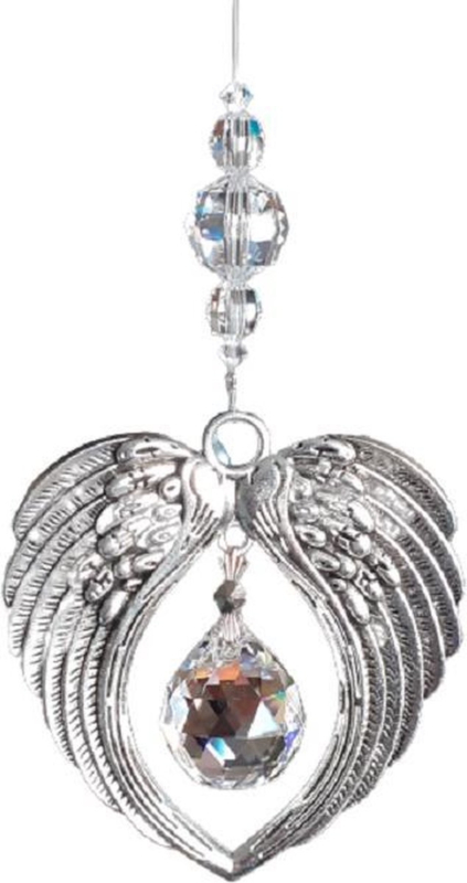 Raamhanger " Angels Wing " met een Silverkristalbol van 20 mm ( Asfour , Feng Shui kristal ) Raamkristal , Regenboogkristal
