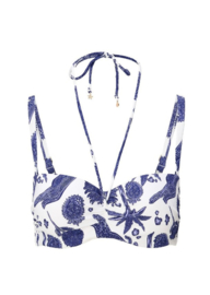 Balconette Bikini Top - Blue White Print