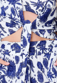 Blouse Top & Shorts - Blue White Print