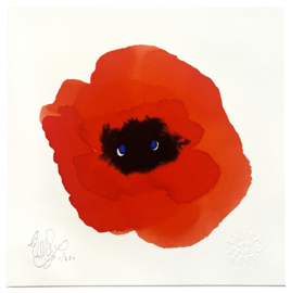Poppy,  een troost schilderijtje 15 x 15 cm