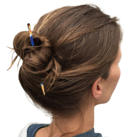 Hair stick blue sweater