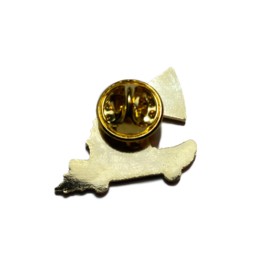 Emaille skateboard pin, onze hond Pommetje