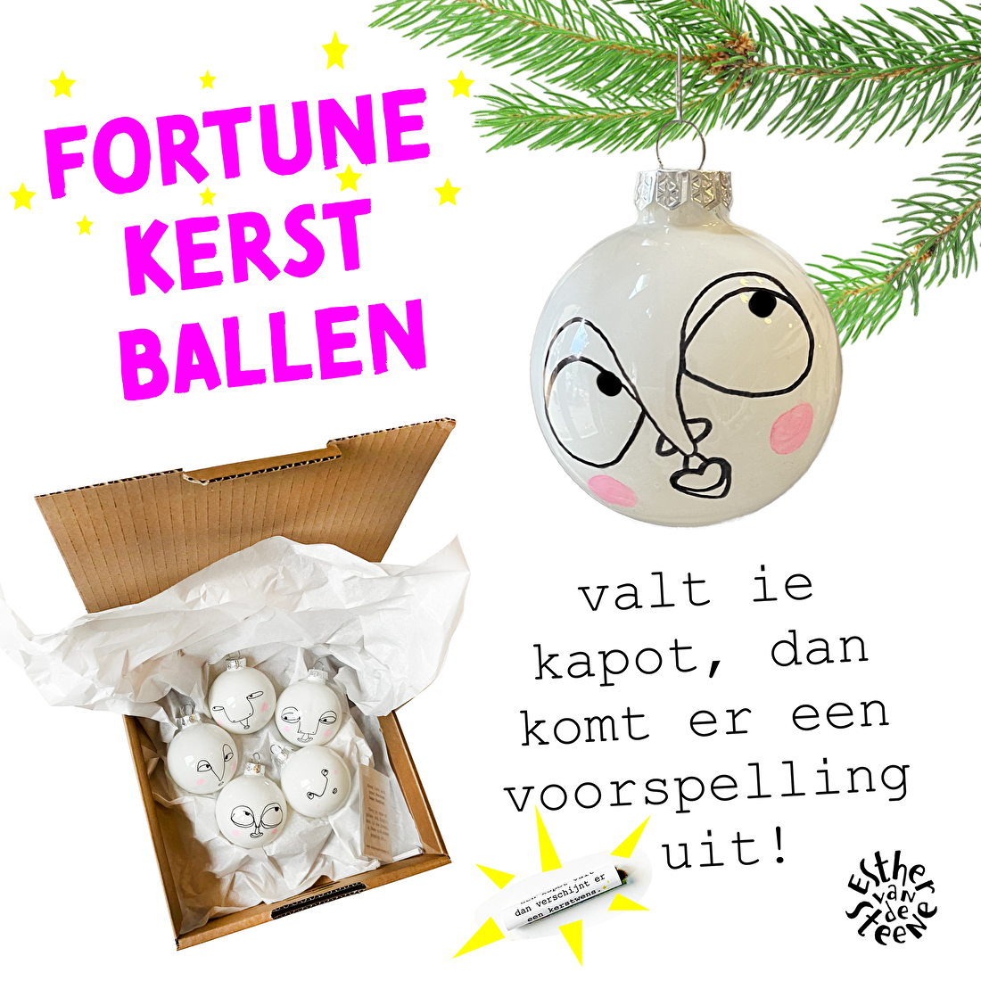 Fortune kerstballen, met een voorspelling voor jouw nieuwe jaar erin.