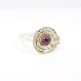 Erwin Borggreve - ring zilver bloem met roze toermalijn - 11708