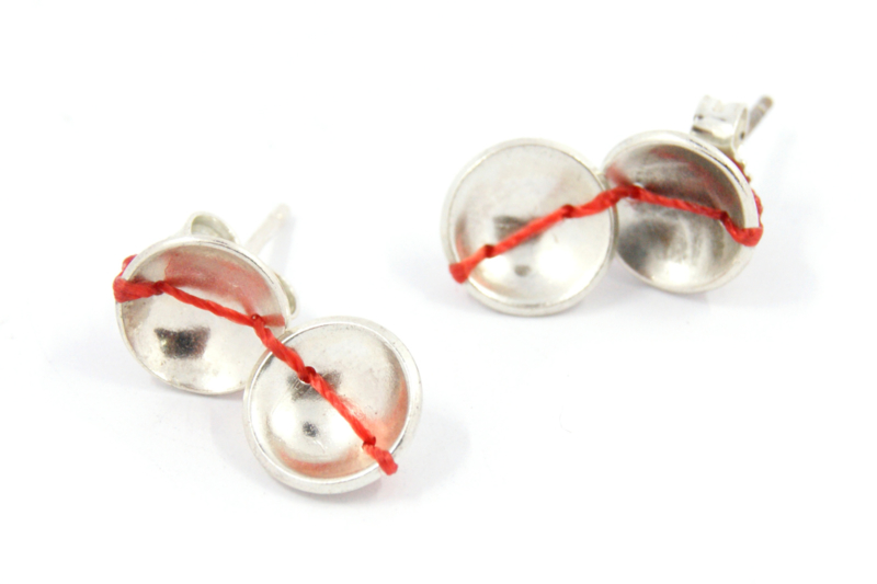 Klenicki Jewelry - Oorknopjes zilver dubbel met rood detail - 11154