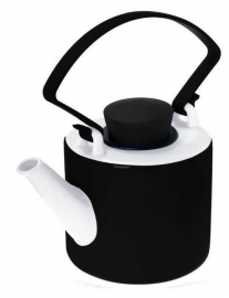 Zwarte theepot porselein cilinder met clip handvat 1 liter