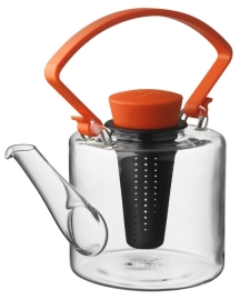 Glazen theepot cilinder vorm met oranje clip handvat 1 liter