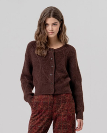Surkana  Cable Knit crew neck Cardigan-Chocolate  566SANI333