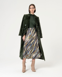 Surkana Velvet Double Crossover Long Coat Green 564RITE421