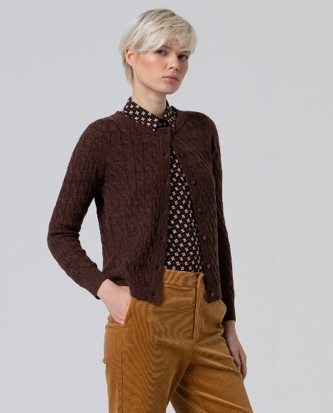 Surkana Short Fitted Cable Knit Cardigan Chocolate 555LARA332