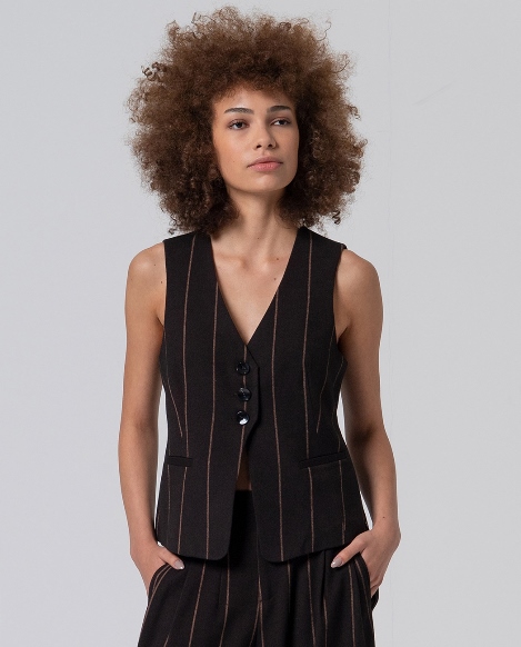 Surkana  Pinestripe Vest -Brown 565IRDI322