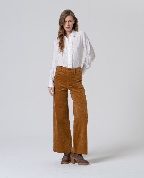 Surkana  Flared Pants With Patch Pocked -Mustard 555LIYU523