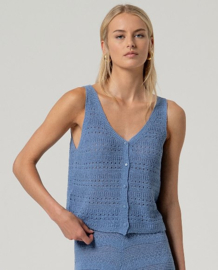 Surkana  Buttoned V-Neck Cardigan-Dusty Blue 516MIBO013