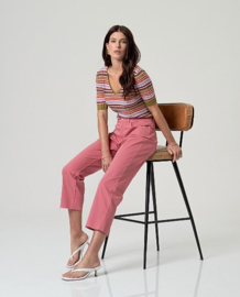Surkana  Striped V-Neck Sweater-Pink 516SOYA234