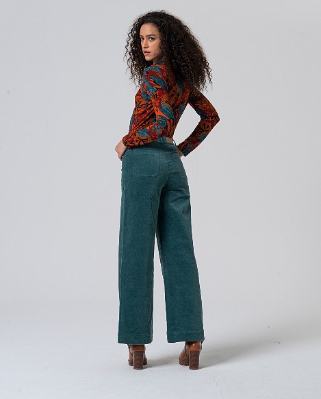 Surkana  Flared Pants With Patch Pocked -Steel Blue 555LIYU523