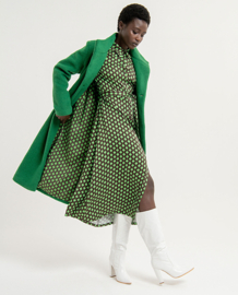 Surkana Belted Coat With Printed Lining Green 563WAXX423