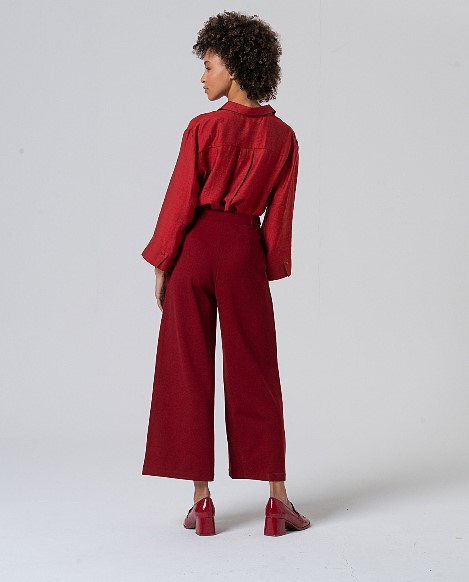 Surkana  Wide Pants With Waist Buttons-Red 565LISA512