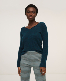 Surkana Pearly tricot sweater V-neck Petrol Blue 552YETI231