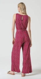 Surkana  Long Jumpsuit-With V-Neck and Belt-Fuchsia  525RYON811