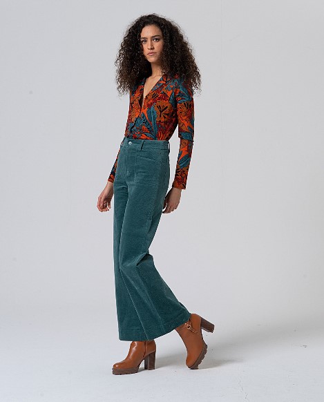 Surkana  Flared Pants With Patch Pocked -Steel Blue 555LIYU523