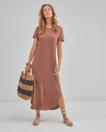 Surkana short sleeves dress with rounded hem brown 522ROSO711