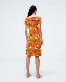 Surkana Short Dress with Bardot Neckline Orange 523OASS718