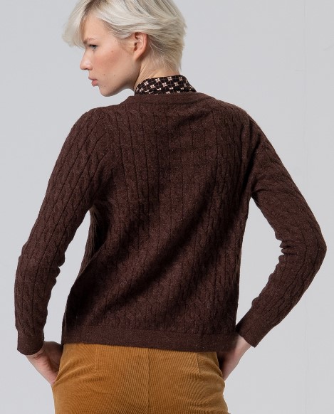 Surkana Short Fitted Cable Knit Cardigan Chocolate 555LARA332