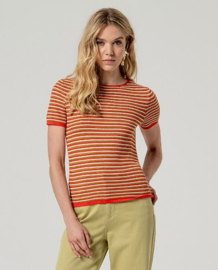 Surkana  Striped Short Sleeve Sweater-Red 516HIDO232