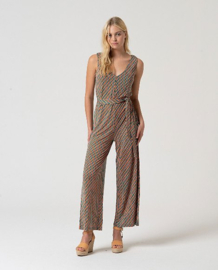 Surkana  Long Jumpsuit-With V-Neck and Belt-Turquoise  525RYON811
