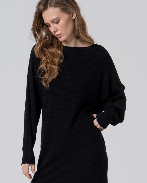 Surkana Knit Dress with Puffed Sleeves Black 555LITA739