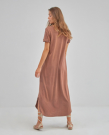 Surkana short sleeves dress with rounded hem brown 522ROSO711