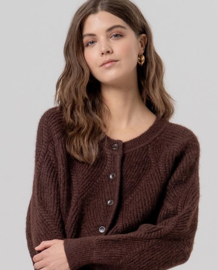 Surkana  Cable Knit crew neck Cardigan-Chocolate  566SANI333