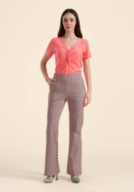 LaLamour-Lieke Flared Pants- Vintage Coral Flower