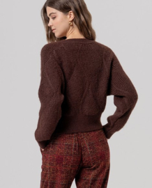 Surkana  Cable Knit crew neck Cardigan-Chocolate  566SANI333