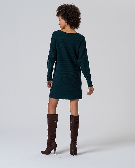 Surkana Knit Dress with Puffed Sleeves Bottle Green 555LITA739