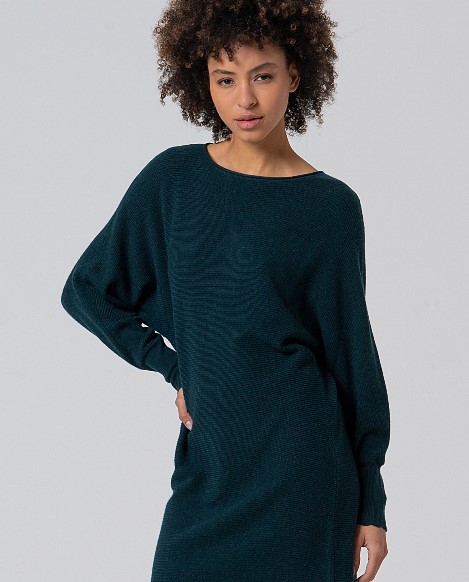 Surkana Knit Dress with Puffed Sleeves Bottle Green 555LITA739