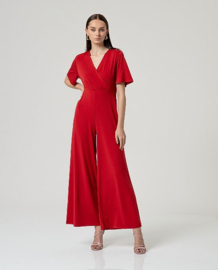 Surkana  Cross Neck Jumpsuit-Red  516HIRO811