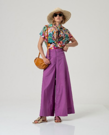 Surkana  Wide Leg Pants With Yoke-Purple  526BAKU523