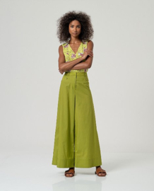 Surkana  Wide Leg Pants With Yoke-Green 526BAKU523